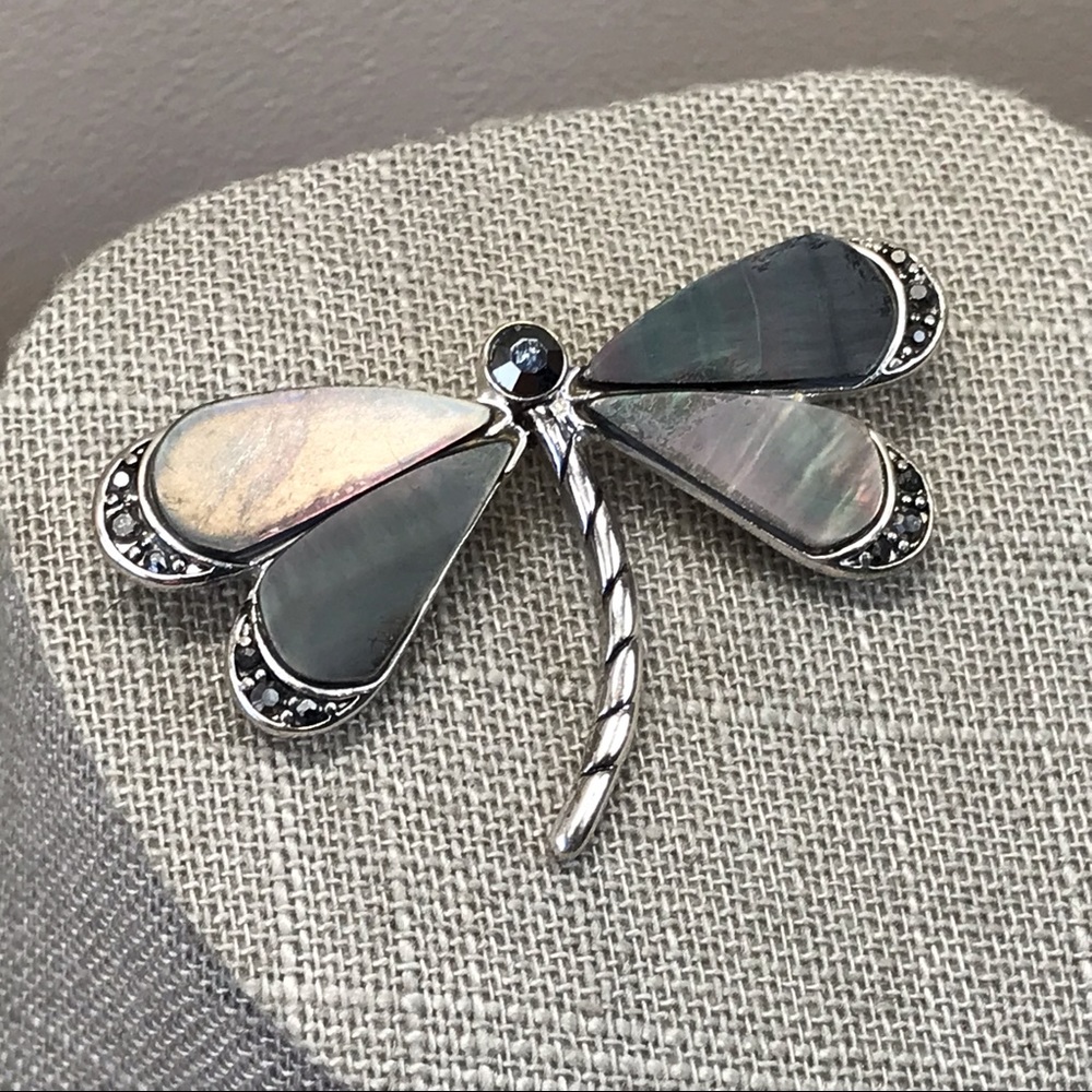 Monet silver abalone dragonfly brooch